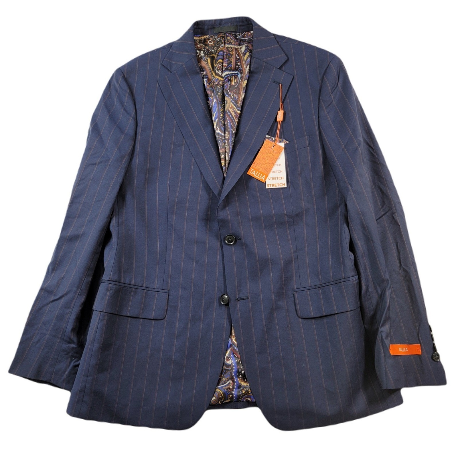 Tallia Striped Sport Coat Mens 42r Navy Burgundy Modern Fit Blazer $425 New